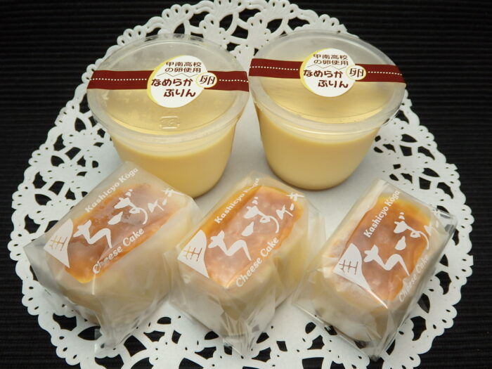 菓子長のくノ一最中、甲賀流忍者最中とチーズケーキ、なめらかプリン